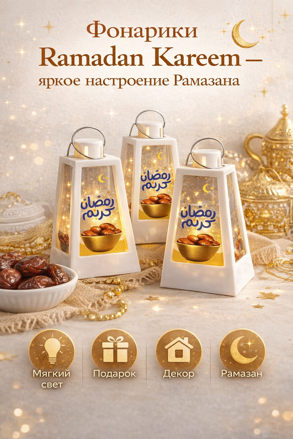 Декоративные мини-фонарики Ramadan Kareem — стильный декор и идеальный подарок на Рамазан