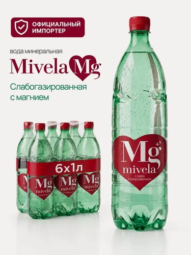 Изображение товара Mivela минеральная вода слабогазированная 1 л х 6 бутылок магниевая