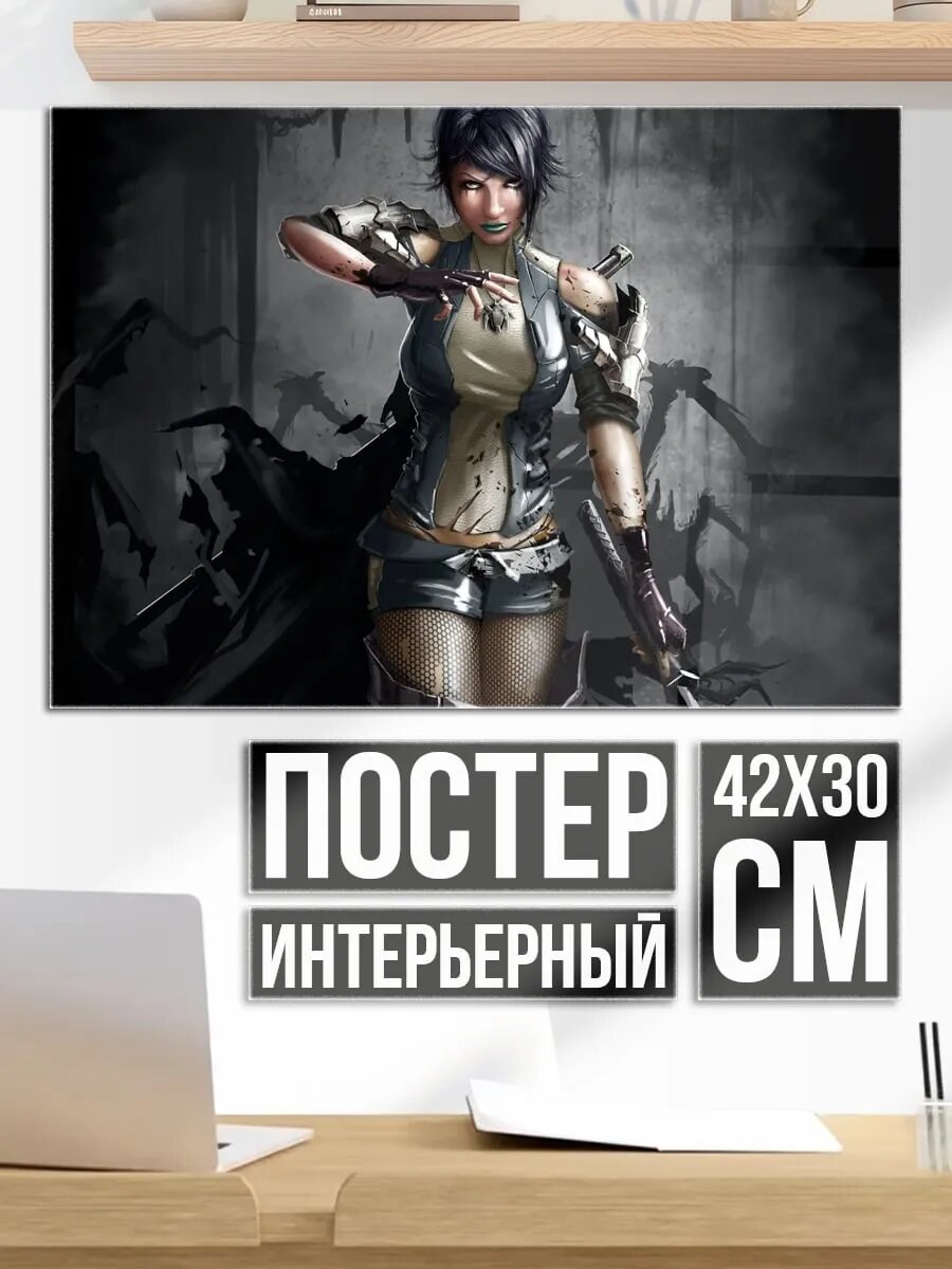 Плакат постер киберпанк воительница