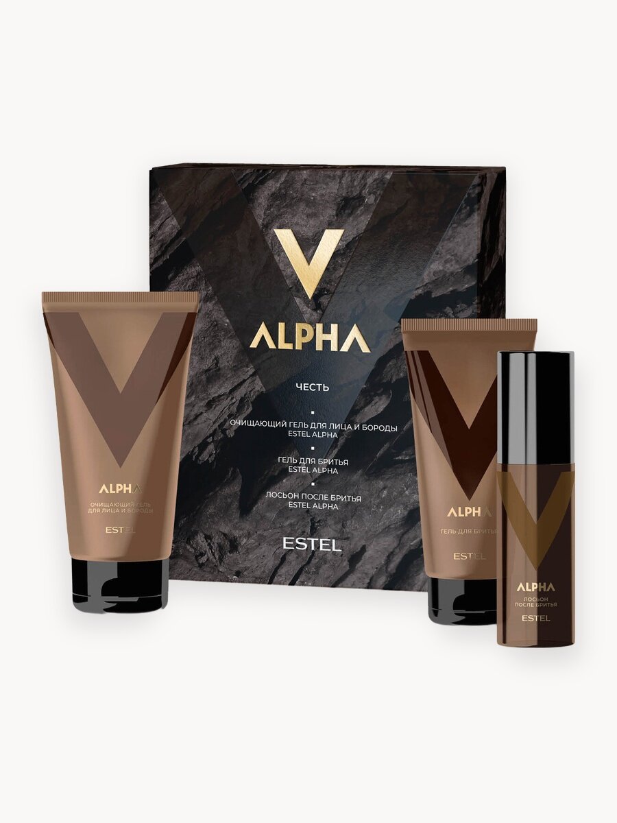 Подарочный набор для мужчин ESTEL PROFESSIONAL Alpha честь: гель для умывания, гель для бритья и лосьон, 150+2*100 мл