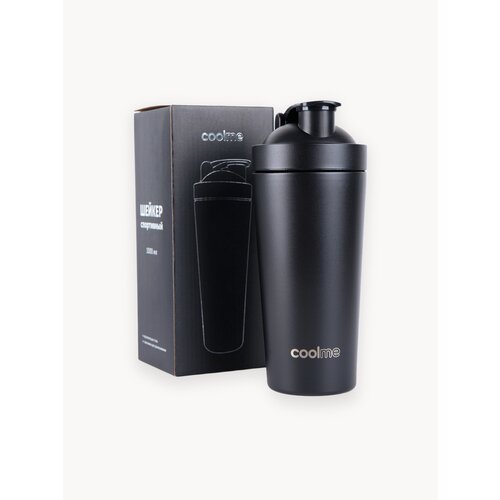 Шейкер для протеина спортивный цельный 1000 мл металлический черный