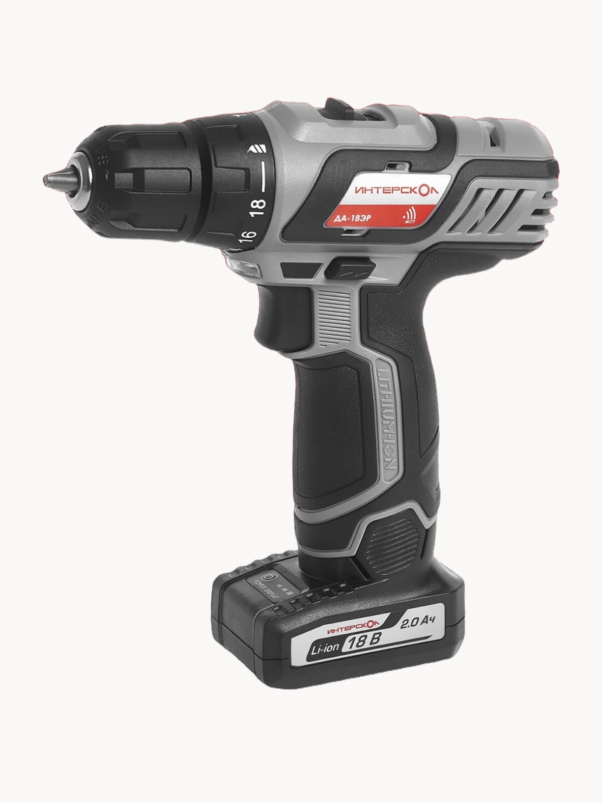 Аккумуляторная дрель-шуруповерт ИНТЕРСКОЛ ДА-18ЭР промо, Li-ion, 2 аккум, 2Ач, 436.2.2.20