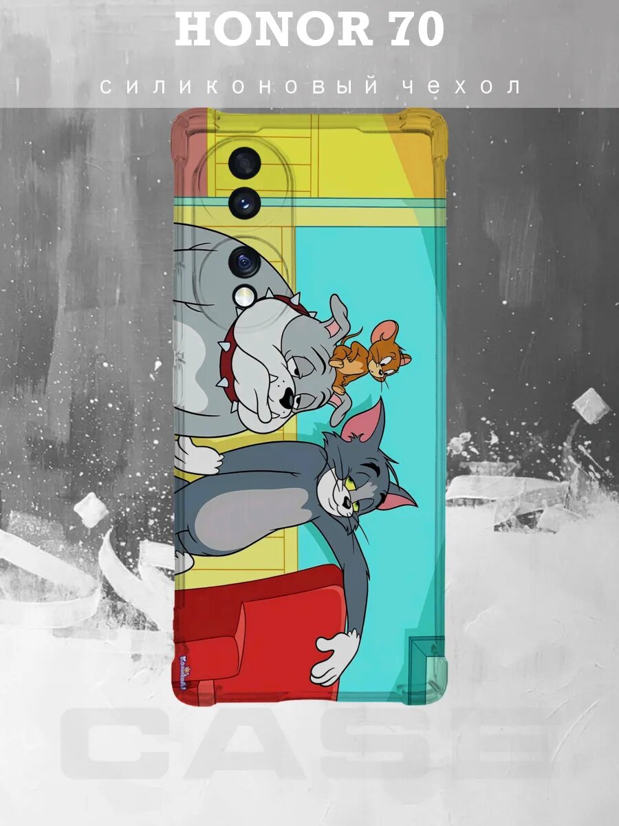 Чехол на Honor 70 с принтом Том и Джерри на диване