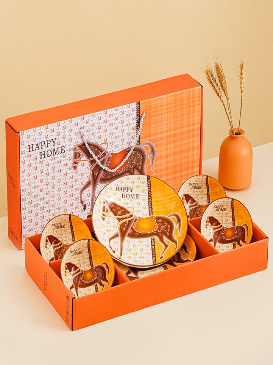 YHCY Набор мисок и тарелок  керамическая посуда под глазурью  подарочная коробка