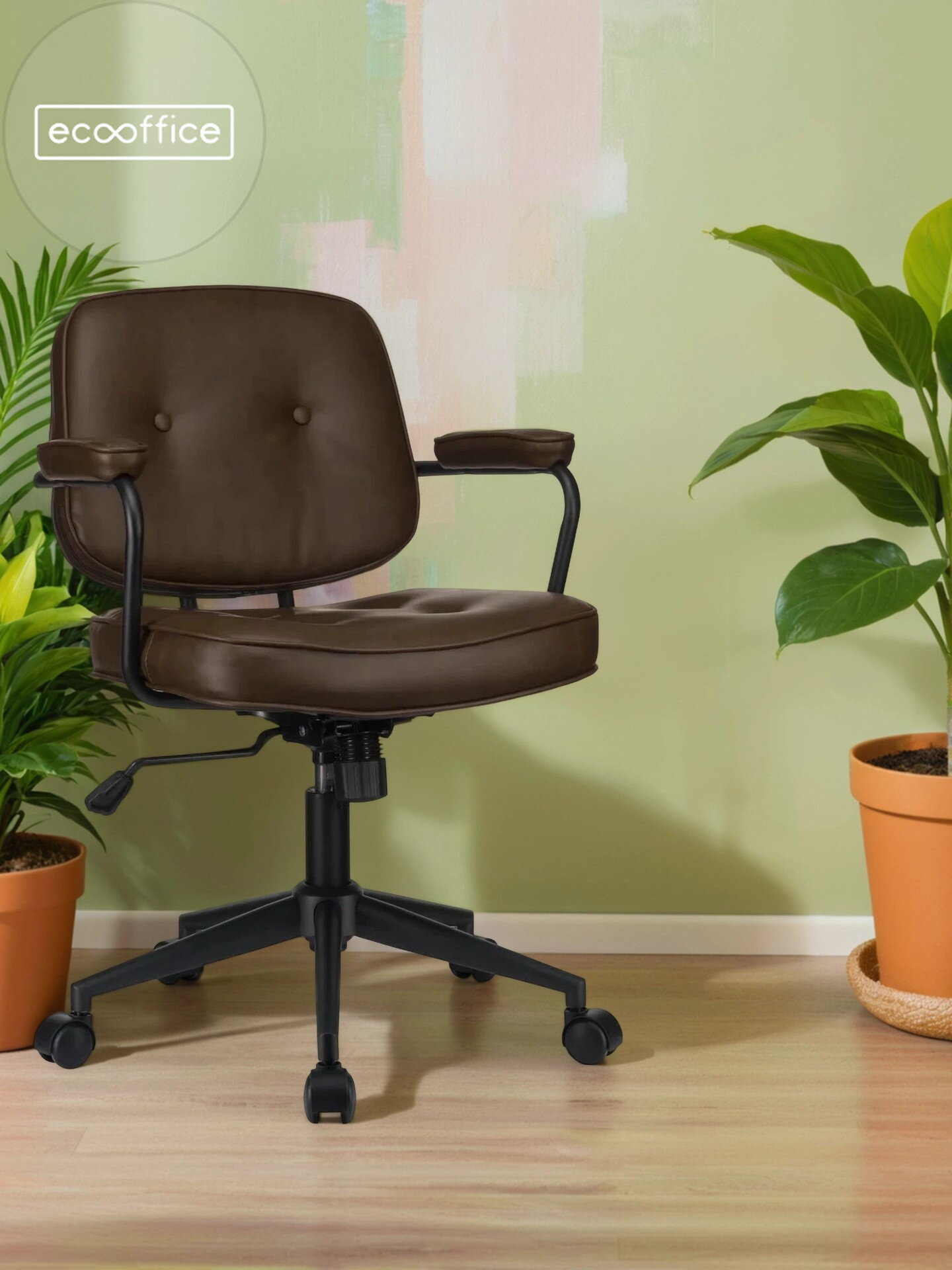 Кресло компьютерное офисное РВ Дизайн честер / RV Design CHESTER W-221, стул крутящийся на колесиках, Коричневая экокожа