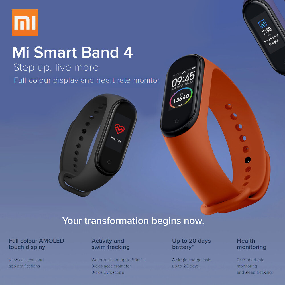 Фитнес-браслет Xiaomi Mi Band 4, глобальная версия