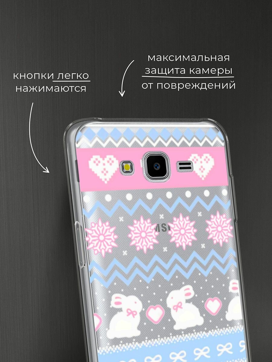 Чехол на Samsung Galaxy J7 Neo / Самсунг Галакси Джей 7 Нео с принтом "Милые новогодние кролики", прозрачный — фото 1