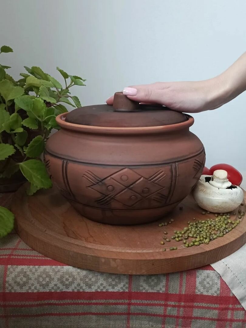 Жаровня "Засеянное поле" 3 л глазурованная внутри /горшок глиняный/для запекания в духовке