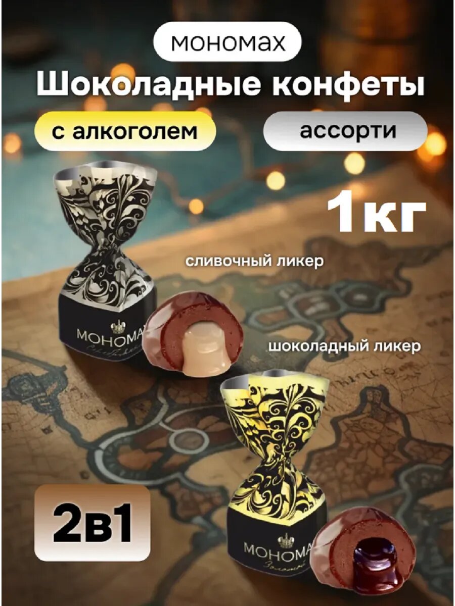 Конфеты Пермская кондитерская фабрика "Мономах", шоколадные, Ассорти, 2 вкуса, 1 кг