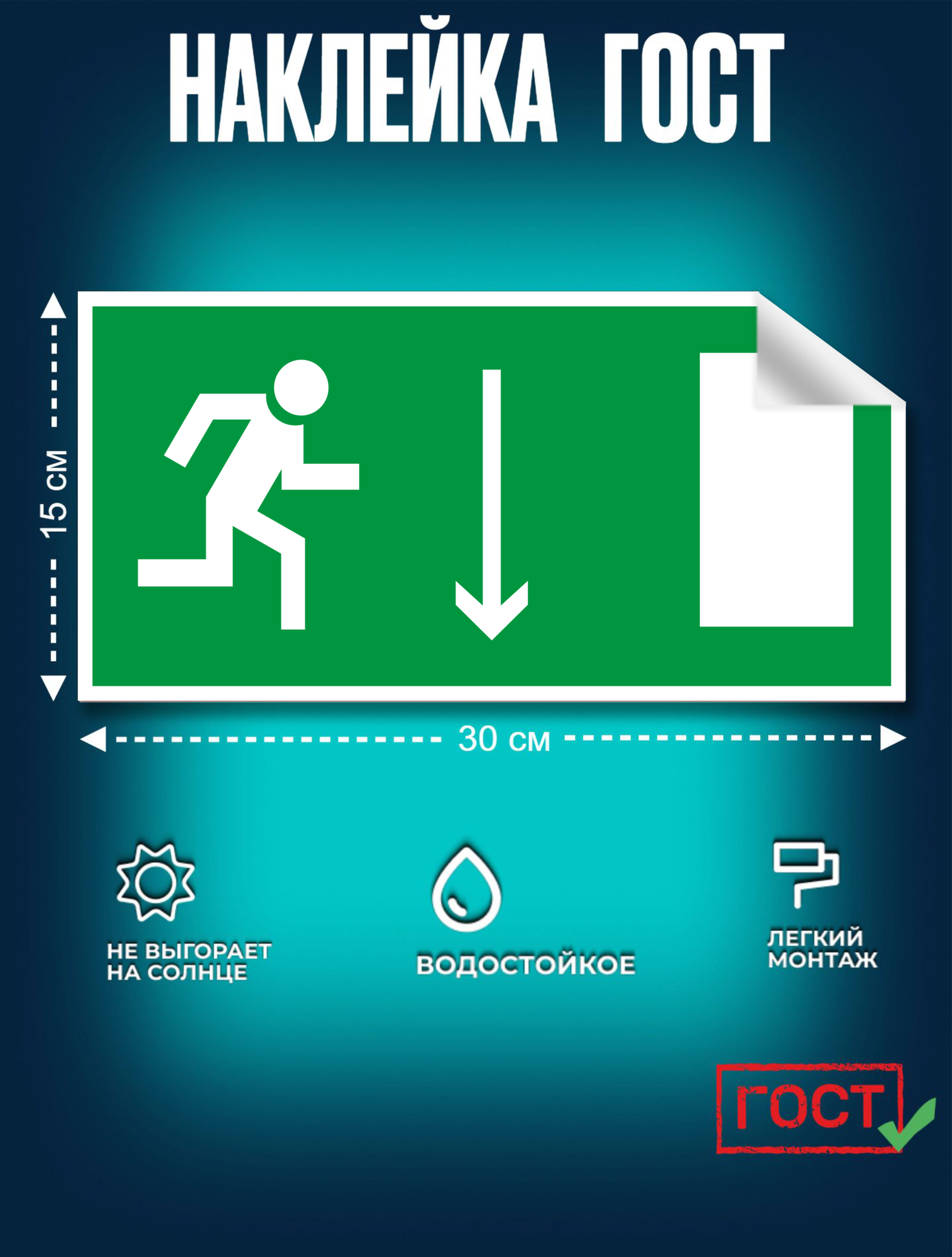 ГОСТ наклейка Эвакуационный Указатель E09 150х300 мм Сити Бланк