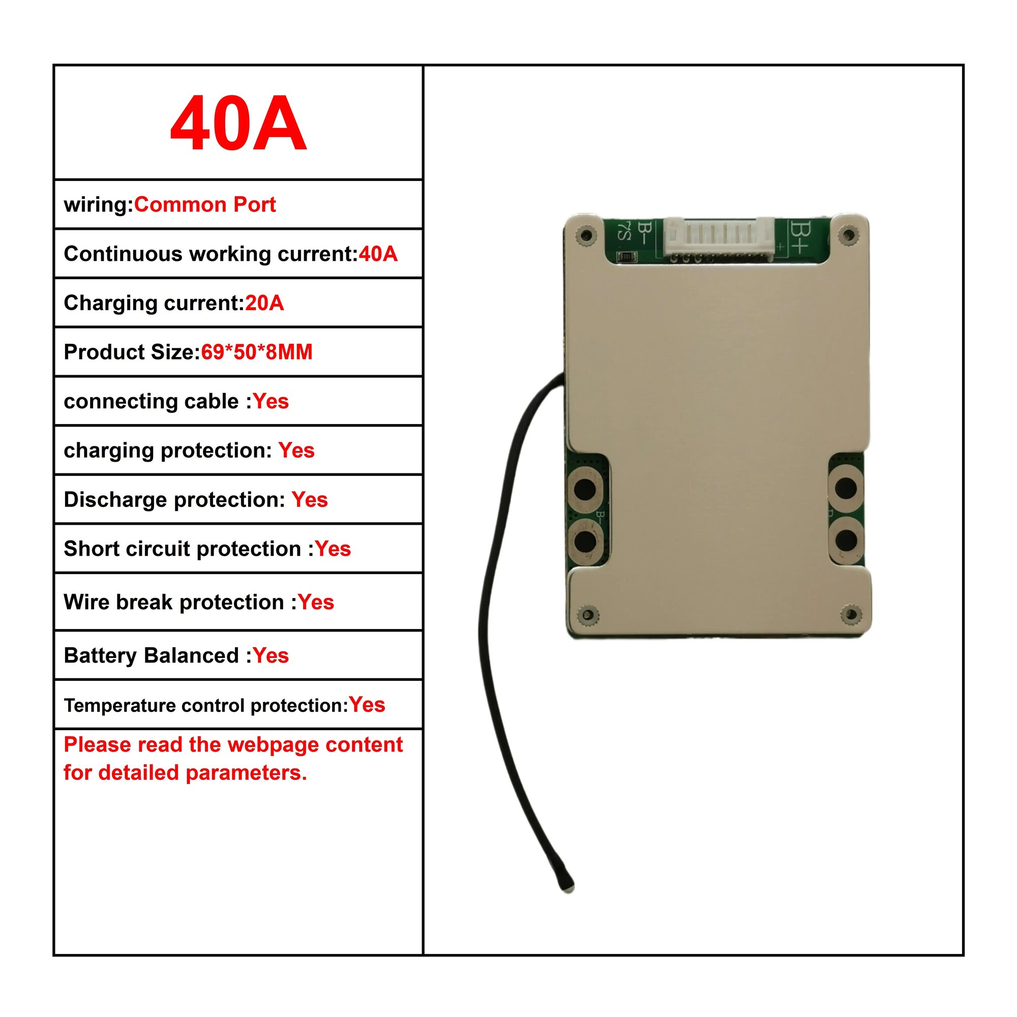 BMS 40A 6S LiFePO4 Common Port NTC
