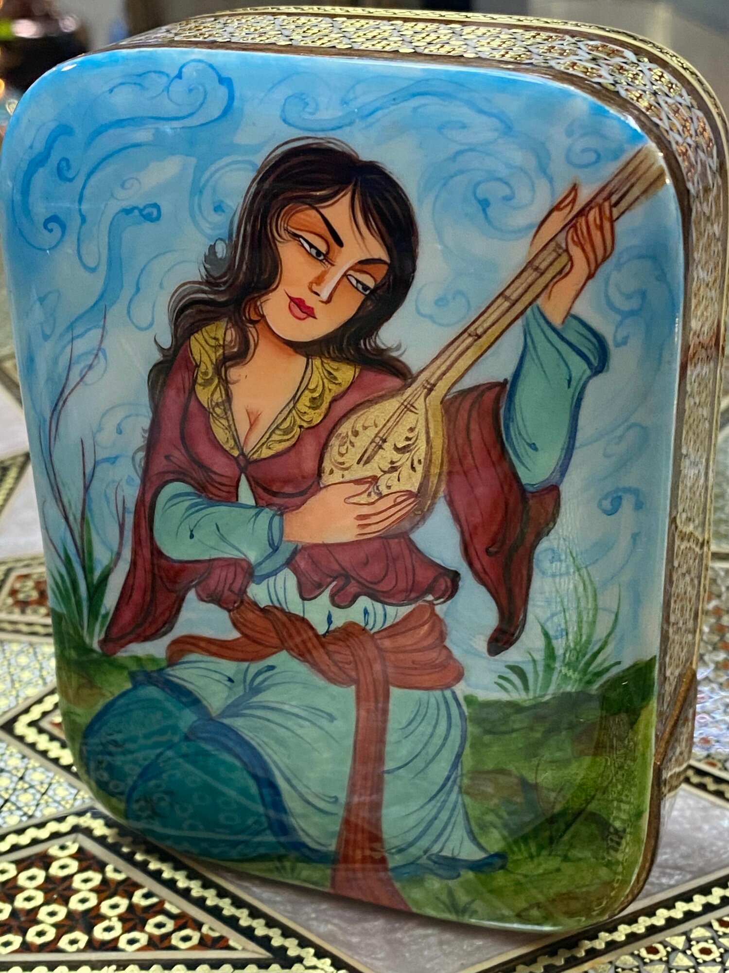 Чехол-Футляр "Персидский базар", для покерных карт, ручная работа, дерево