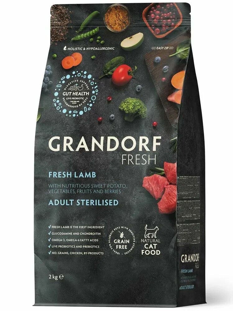 Картинки Сухой корм GRANDORF Fresh STERILISED для стерилизованных кошек, свежее мясо ягнёнка и батат 2кг