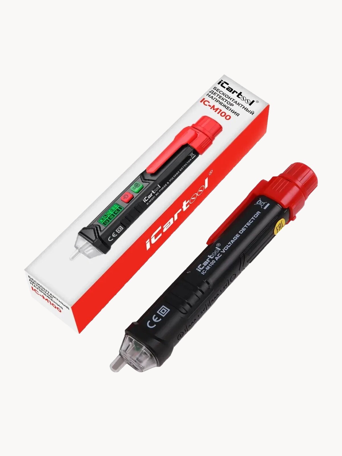 Бесконтактный детектор напряжения iCartool IC-M100 (индикатор проводки) 12-1000В/50-60Гц, CAT III 1000В