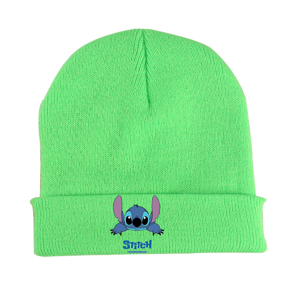 Вязаная шапка Stitch Lilo and Stitch с принтом, защита ушей, ветрозащитная шапка-бини с куполом и широкими полями, теплая осень и зима