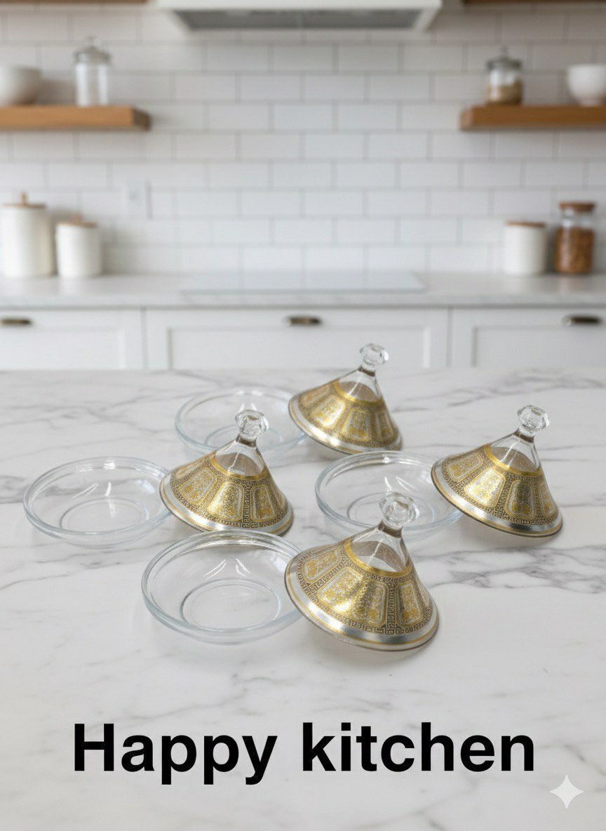 Набор пиал GOLD Tajine with Stand HAPPY KITCHEN, стекло, с крышками