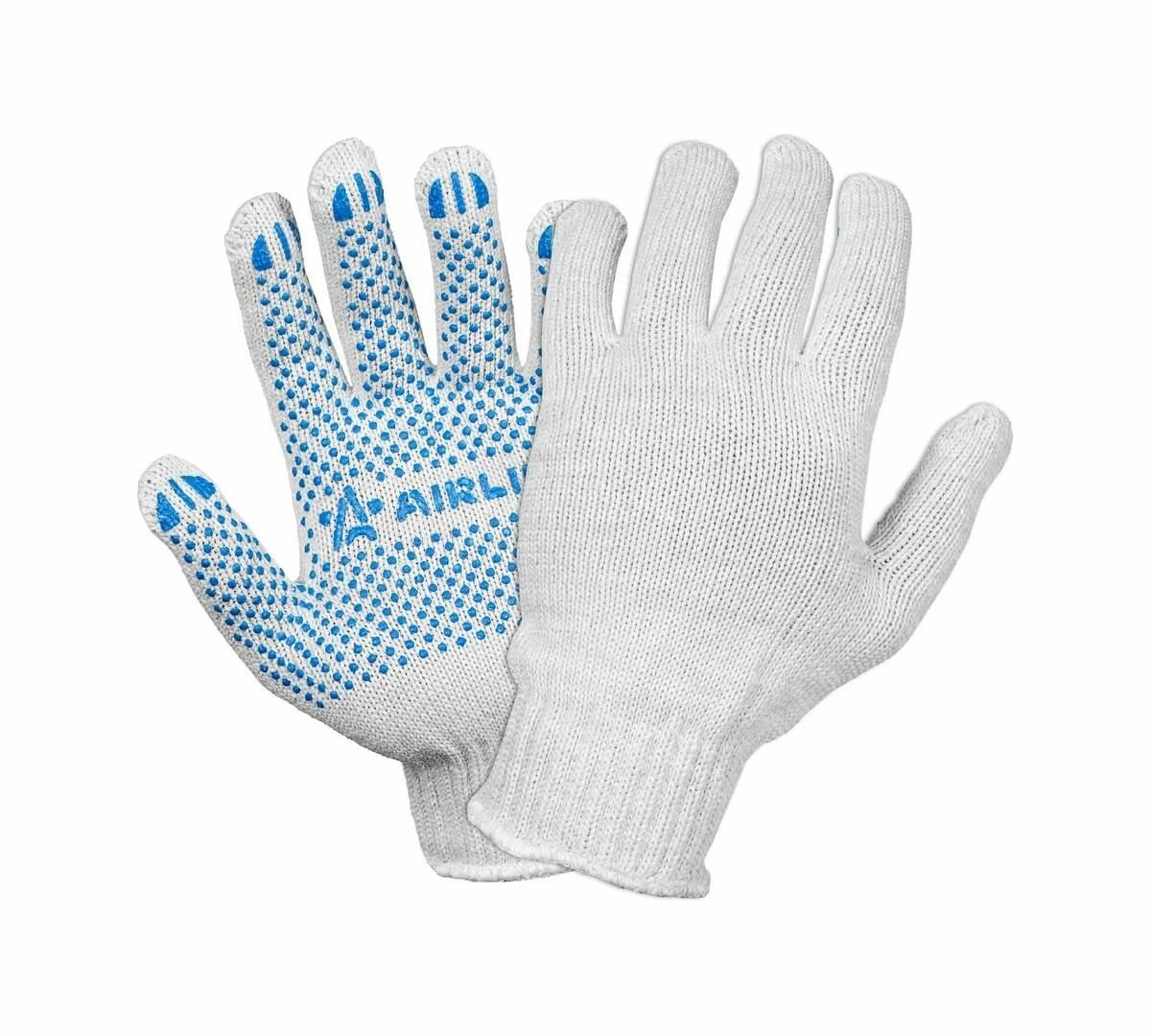 Перчатки трикотажные AIRLINE ADWG035, хлопчатобумажные с ПВХ покрытием, 5 пар белые, 7.5 класс, 75 г