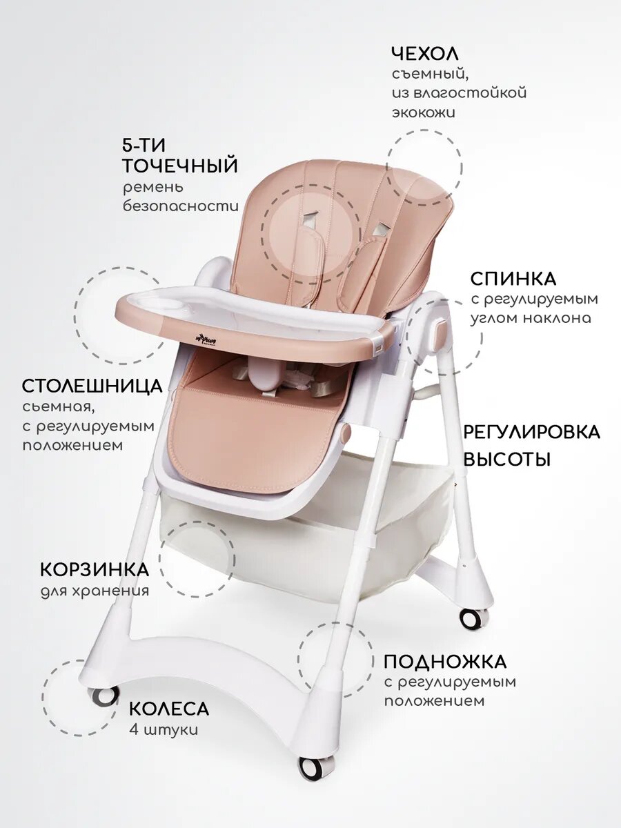 Стульчик для кормления детский Miyoumi складной, с режимом реклайнер — фото 1