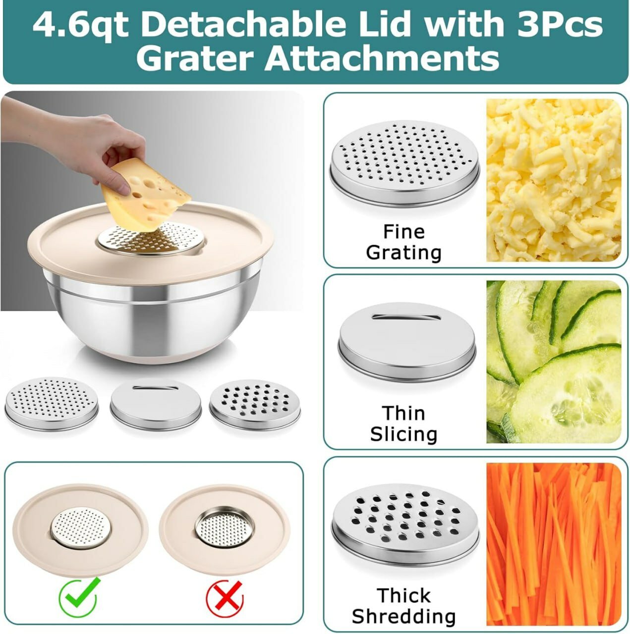 Набор мисок из нержавеющей стали с крышками и тёрками, кухонный Универсал