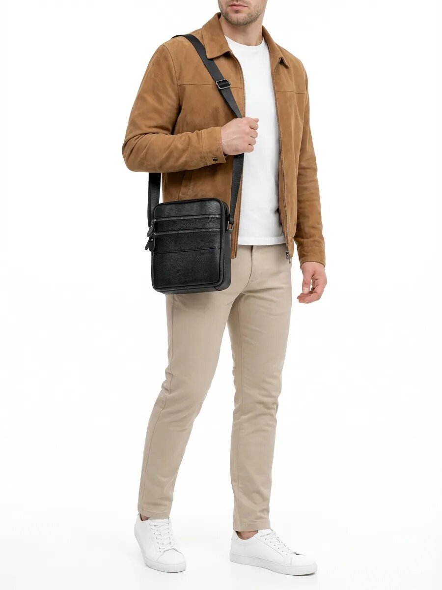 Сумка барсетка FAUSTINI, фактура зернистая, черная — фото 1