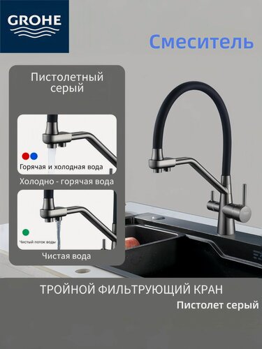 Изображение товара Смеситель кухонный GROHE 3 в 1 из латуни, с антимикробным покрытием и функцией очистки воды