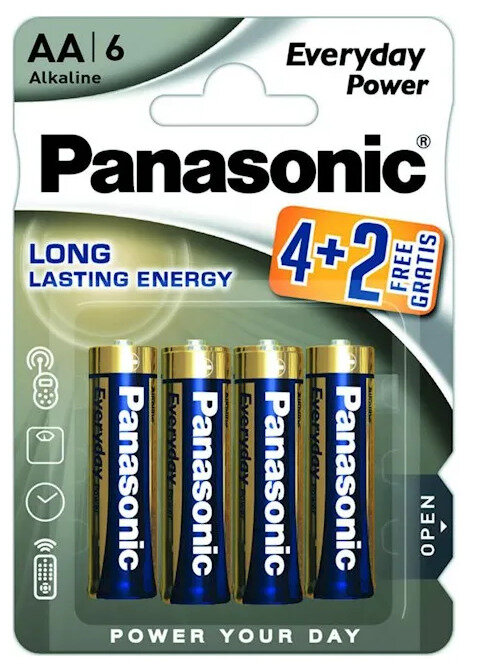 Батарейки Panasonic AA щелочные LR6REE/6B2F Everyday Power promo pack в блистере 6шт