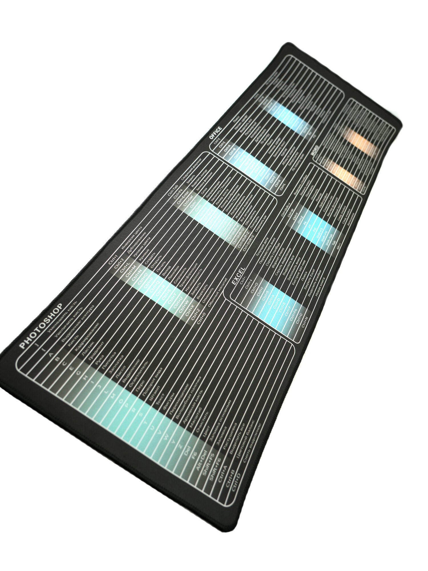 Большой коврик для стола с горячими клавишами Office, Excel, Word и Photoshop