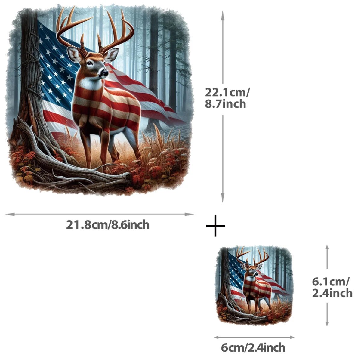 Термонаклейка олень с флагом США, 21.8x22.1 см, Цвет: 2105 mix