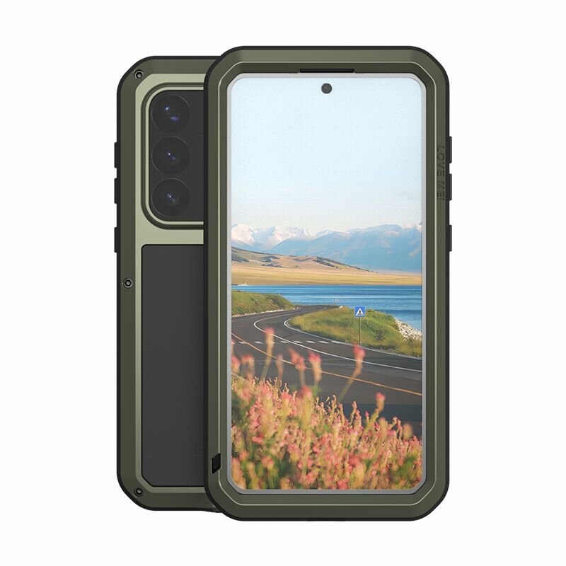 Брызгозащищенный чехол для Samsung Galaxy S26 Plus / Самсунг Галакси S26 Плюс , LOVE MEI Мощный силикагелевый металлический противоударный чехол-ракушка, зеленый