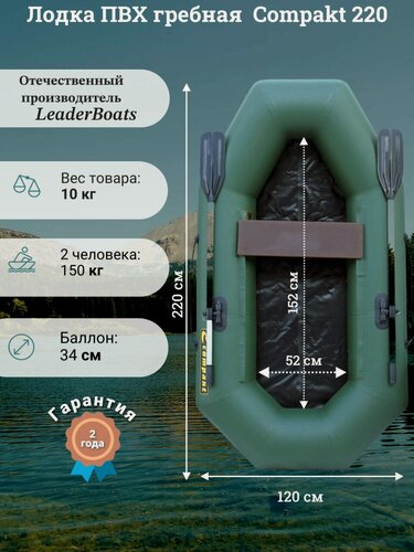 Изображение товара Лодка ПВХ надувная гребная Compakt 220 с натяжным дном зеленая