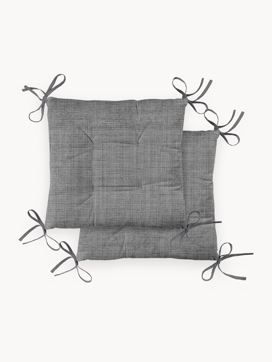 Подушка на стул с завязками квадратная плоская 40х40 (2 шт.) "Mia Cara" рис 30731-6 Лен темно-серый