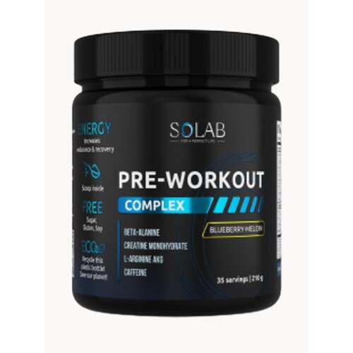 SOLAB Предтренировочный комплекс энергетик Pre-workout, вкус Голубика-Дыня, 35 порций