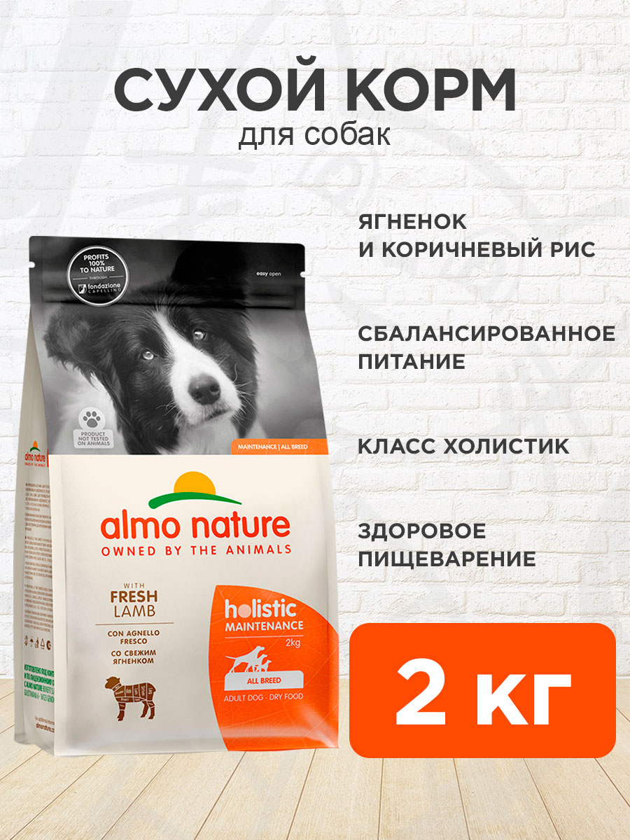Корм сухой Almo Nature Holistic Life Maintenance All Breed & Fresh Lamb для взрослых собак, ягненок, коричневый рис, 2 кг