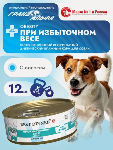 Изображение товара Влажный диетический корм Best Dinner (Бест Диннер) Vet Profi Obesity для собак при для снижения и контроля избыточной массы тела Лосось (12шт х 100гр)