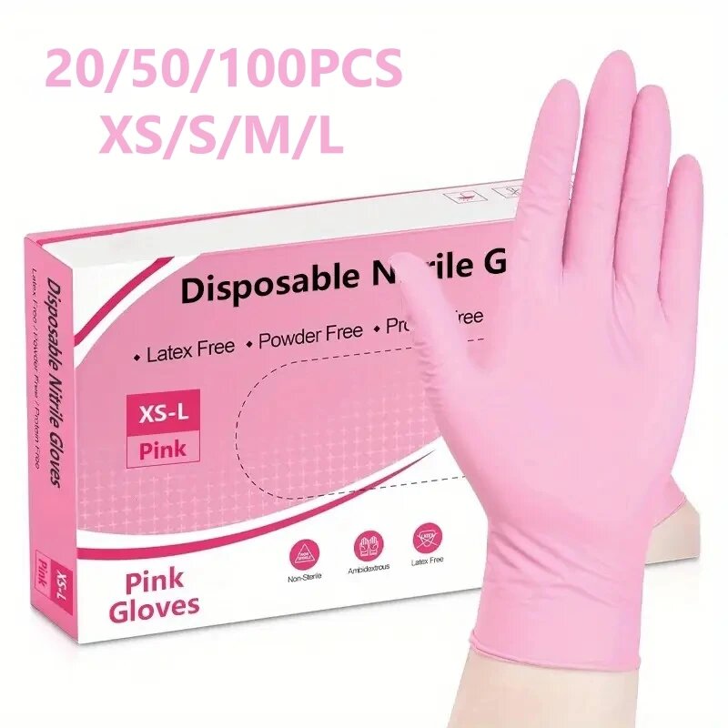 Розовые нитриловые одноразовые перчатки INMAICH без латекса 20/50/100 шт. Pink 20PCS XS