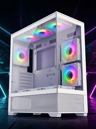 Изображение товара Корпус для ПК GAMEMAX Vista AW White Midi-Tower E-ATX, ATX, Micro-ATX Закаленное стекло, USB3.0, Type-C, 6*120ARGB+cont