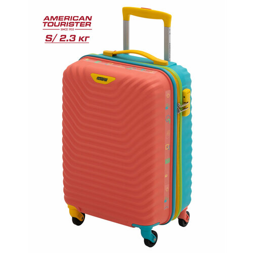 фото Чемодан american tourister, 38 л, размер s, бирюзовый, коралловый, желтый