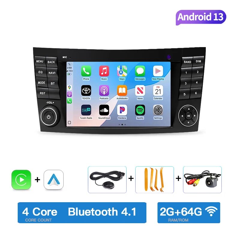 Android 13 для Mercedes Benz E-класса W211, G-класса W463, E200, E220, мультимедийный проигрыватель для автомобиля, радио, CarPlay, 8-ядерный процессор, 4G, Wi-Fi, GPS-навигация
