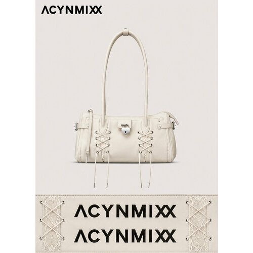 фото Сумка багет acynmixx, фактура лаковая, молочный