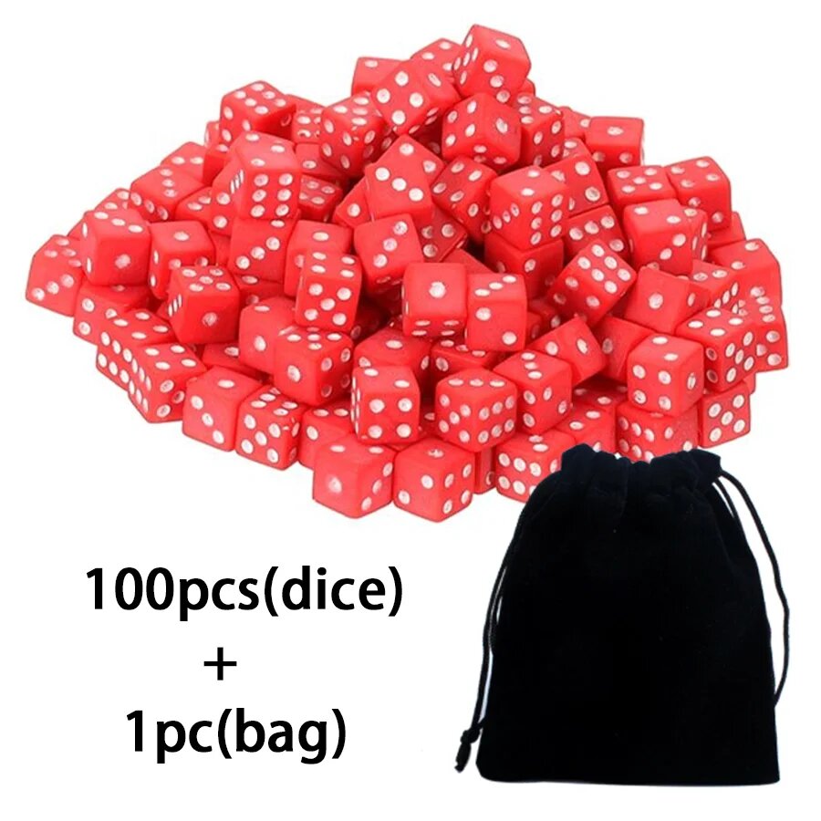 Мини-кости акриловые разноцветные 8 мм набор 101 шт. Красный, 100Red 1Bag