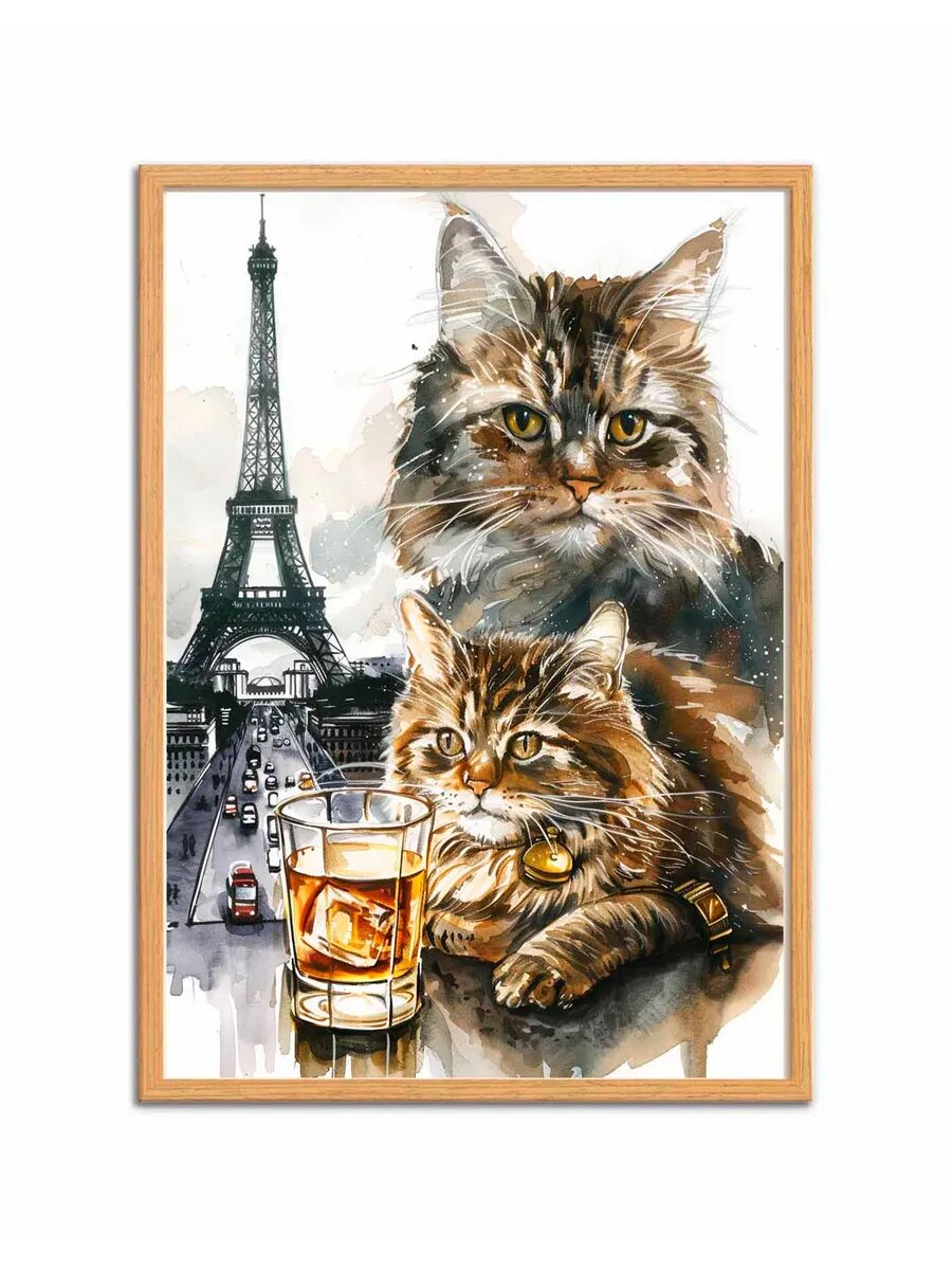 Американский Курчавый Кот пьет Виски 5, Плакат 30x42см