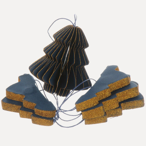 Изображение товара Набор елочных украшений Елка 6 шт, синий с блеском, 7 см, бумажные новогодние игрушки на подвеске Y4-9810