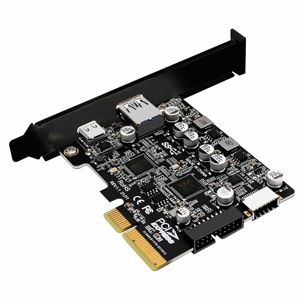 Контроллер PCIe x4 v3.0 (ASM3142+VL822) USB 3.2 Gen2, Type-C+USB-A+Type-E+19PIN (ORIENT AM-U3142PE-AC19E) — фото 1