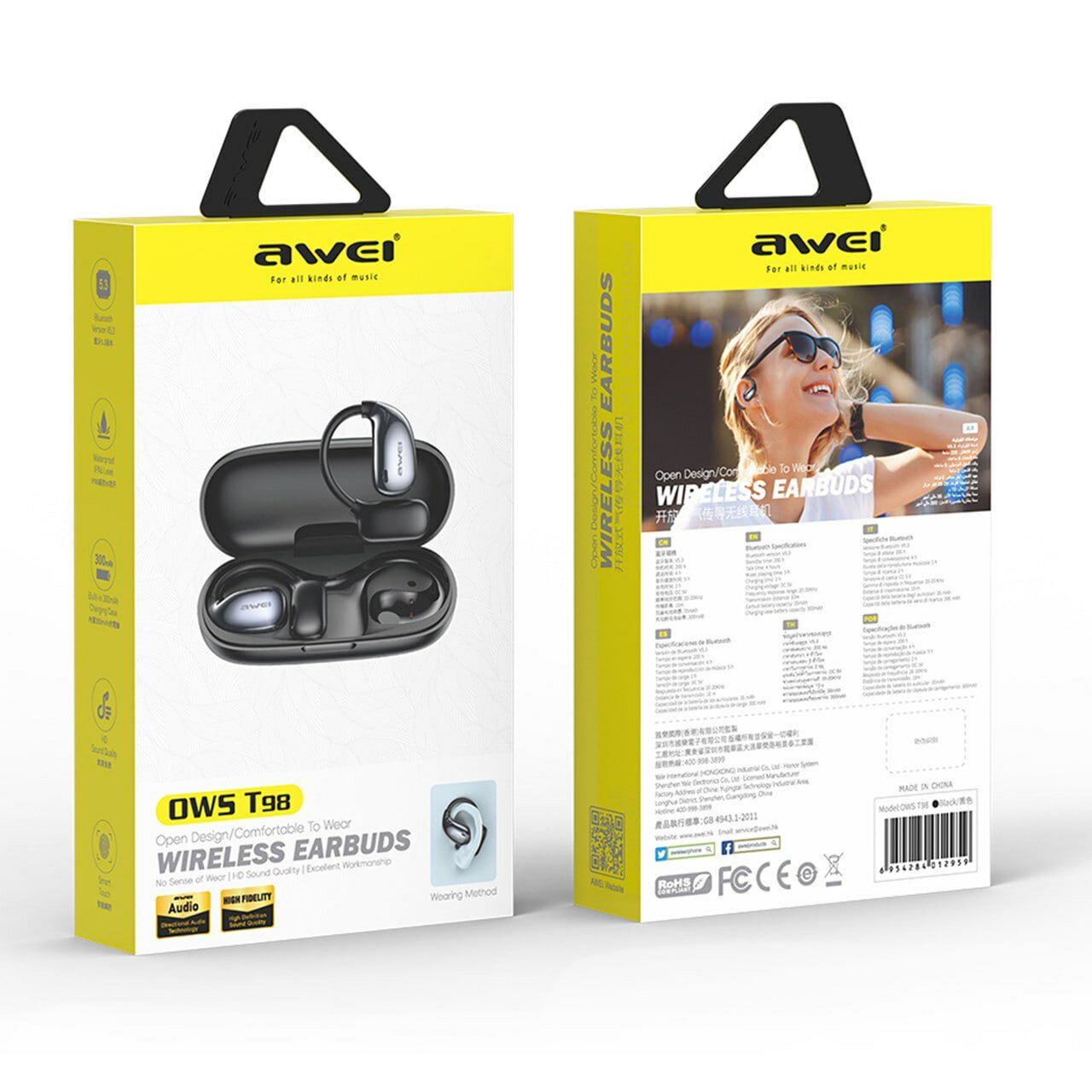 Беспроводные наушники Awei OWS T98 с открытым дизайном (open-ear), с кейсом