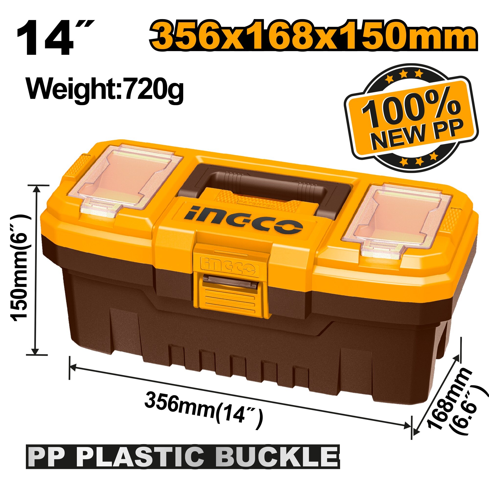 Ящиков для инструментов пластиковых INGCO "14 pbx1401 черный/оранжевый, полипропилен
