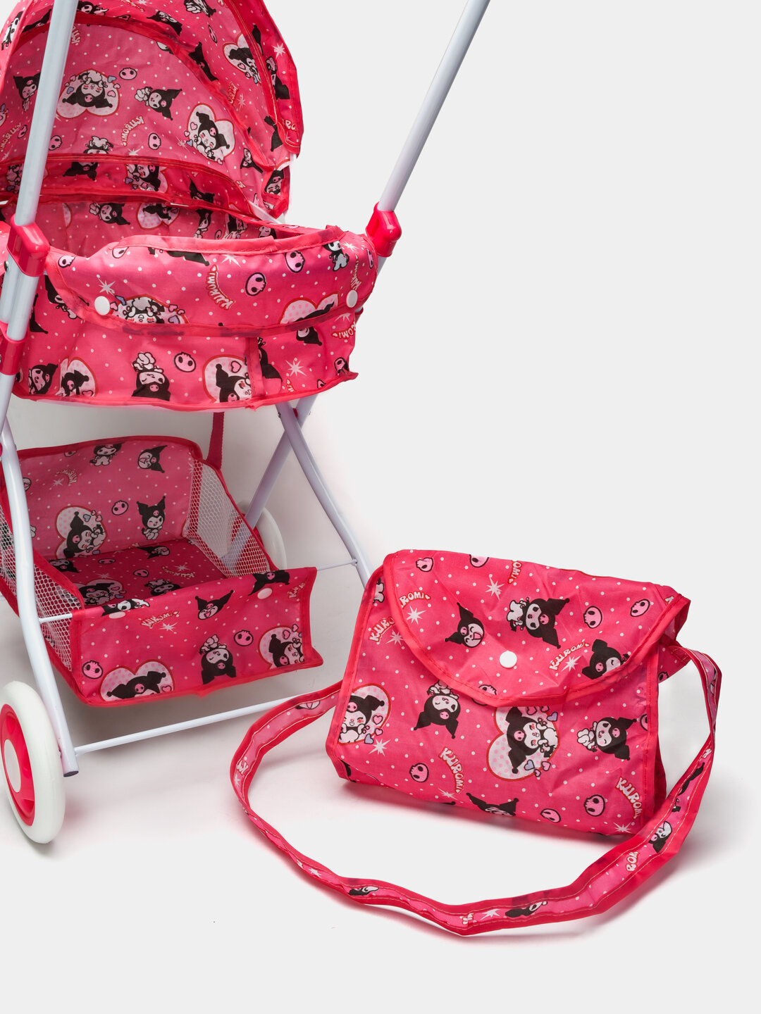 Коляска для кукол, металлический каркас, с сумкой и корзиной — фото 1