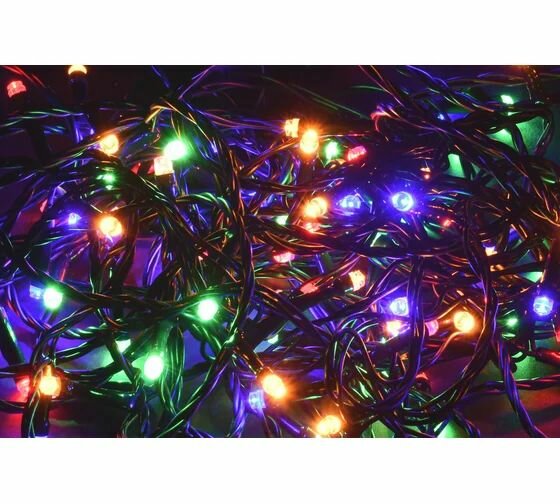 Гирлянда "Нить", 5м, 50LED, RGB, провод зел, 230В, с контроллером 8 режимов.