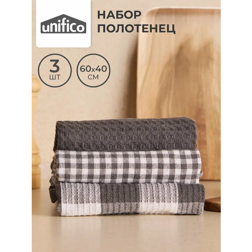 фото Полотенца кухонные oregano grey, размер 40x60, набор из 3 шт. unifico