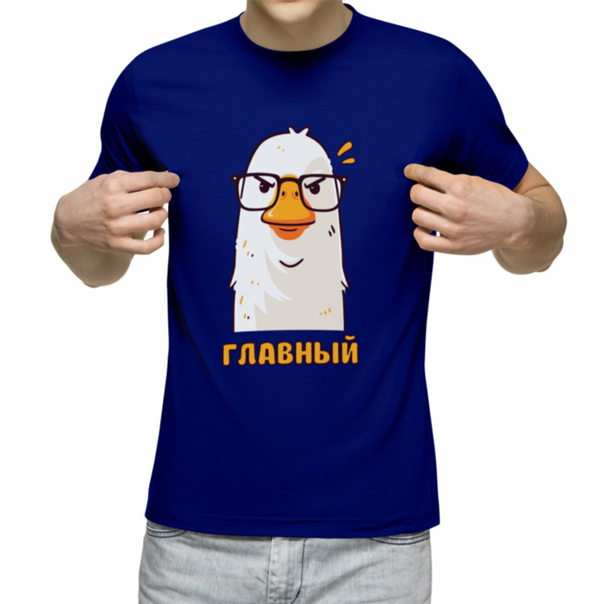 Мужская футболка «Начальник гусь, утка. Прикол, мем. Босс» (синий, 2XL)