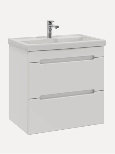 Изображение товара Тумба с раковиной SanStar Адель 70 подвесная, 71 см, белая, глянцевая, из МДФ, с ящиками, раковина для ванной фарфоровая, прямоугольная, встроенный слив-перелив